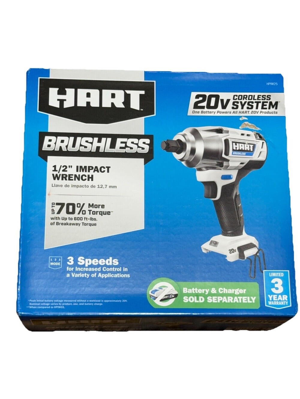 HART 20-Volt 1/2-inch Battery-Powered Brushless Impact Wrench - Tool Only